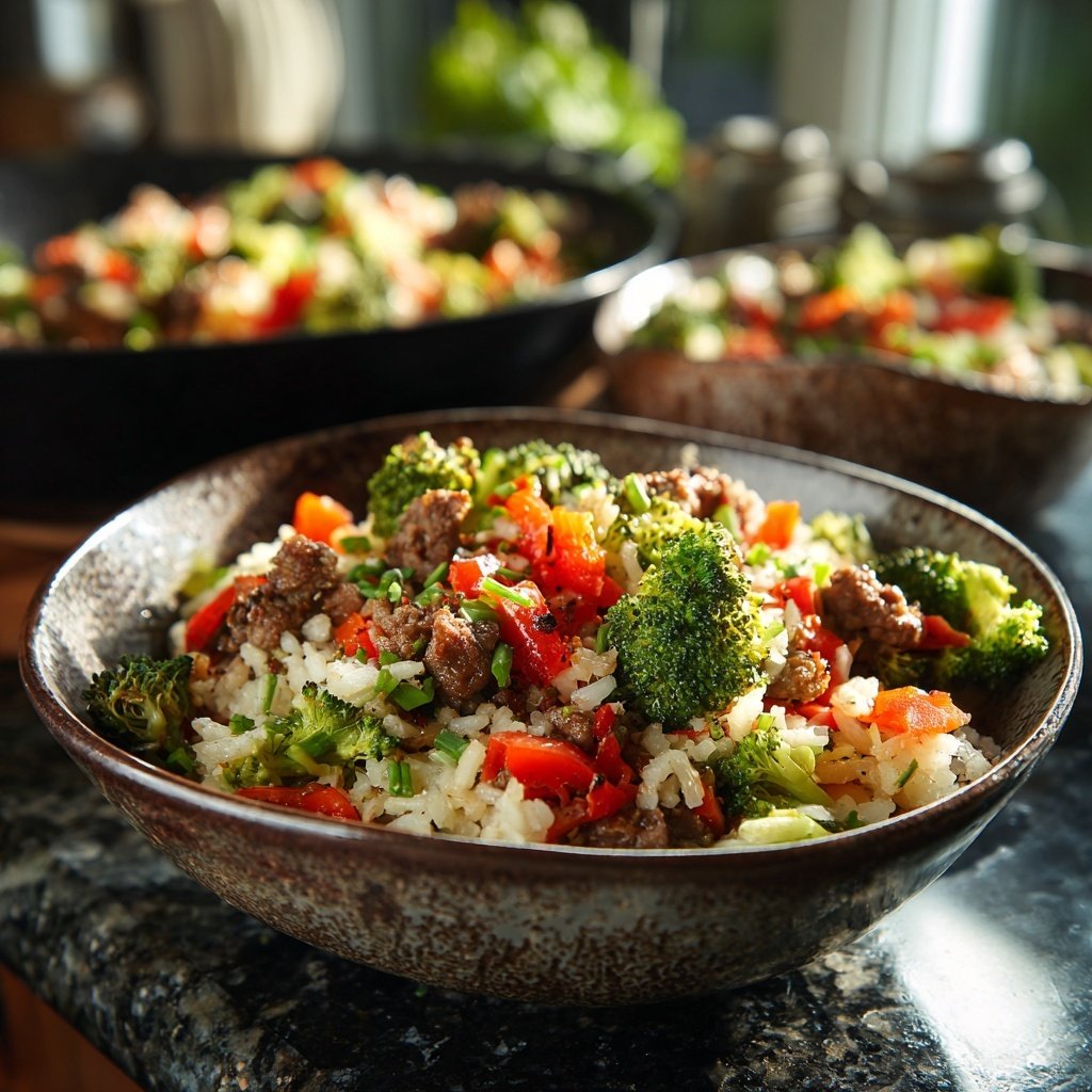 Ground Beef And Broccoli Rice Bowl