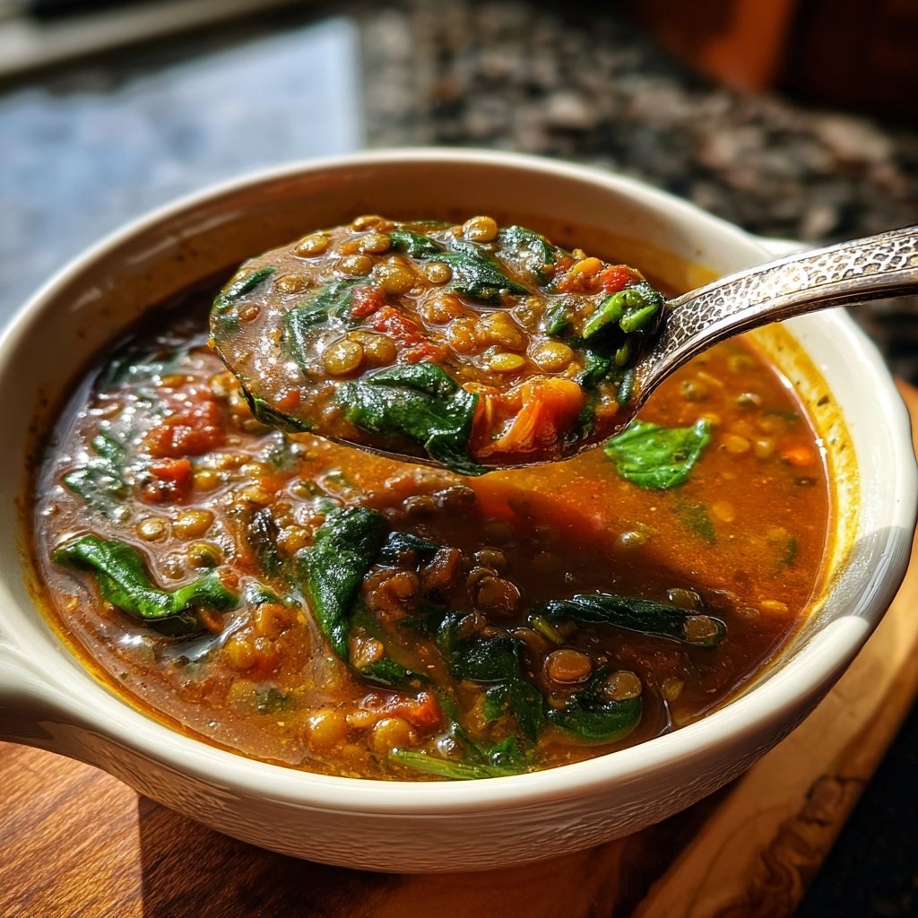 Healthy Crockpot Spinach Lentil Soup