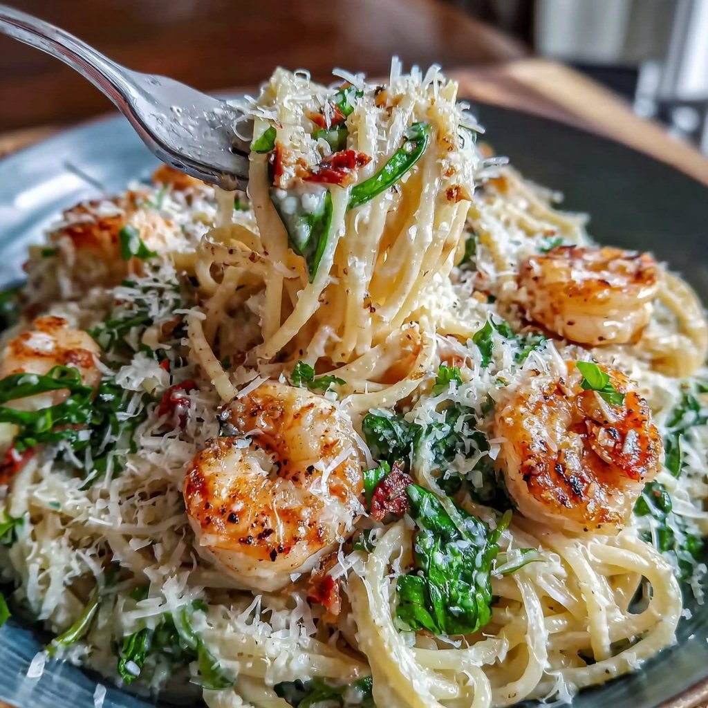 Shrimp Pasta With Spinach And Parmesan