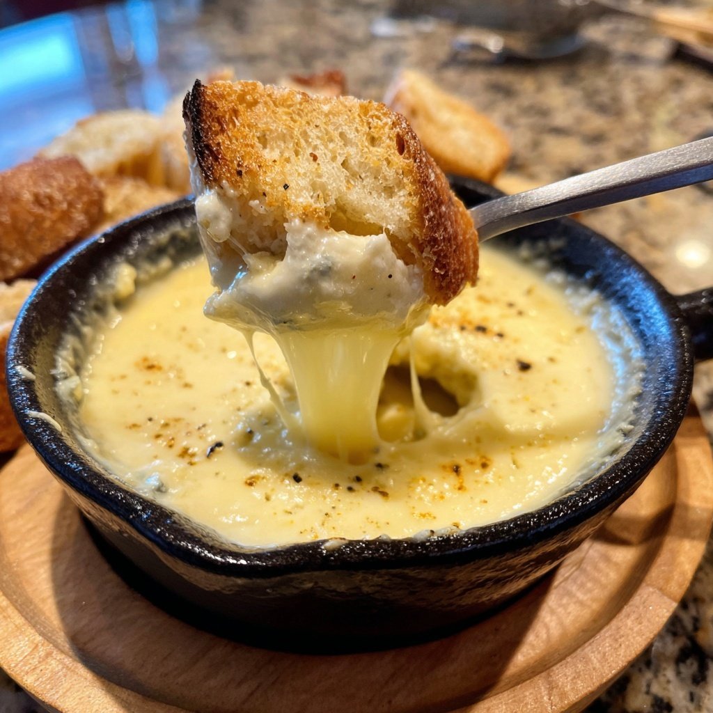 Fondue with Mild Blue Cheese and Garlic