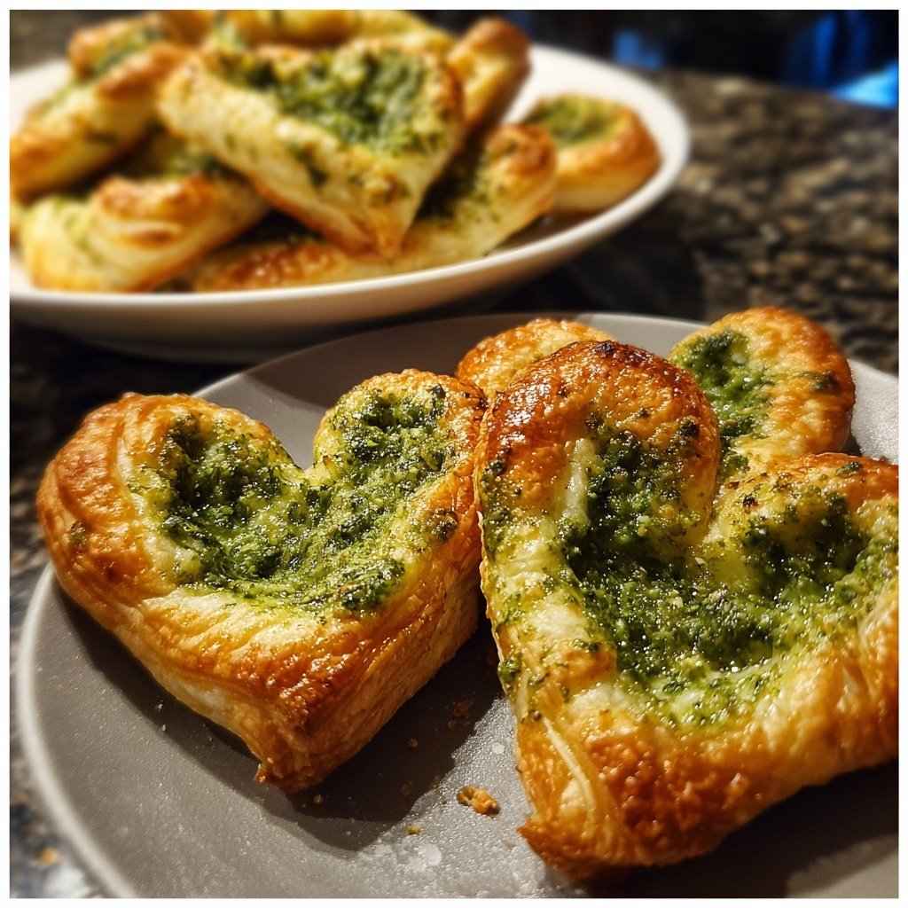 Puff Pastry Hearts with Pesto