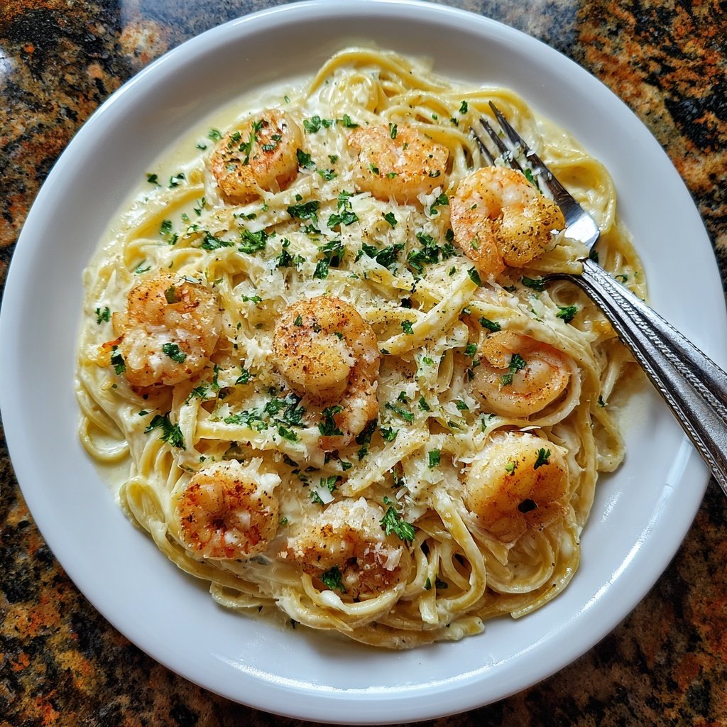 Shrimp Alfredo Pasta With Garlic Cream Sauce